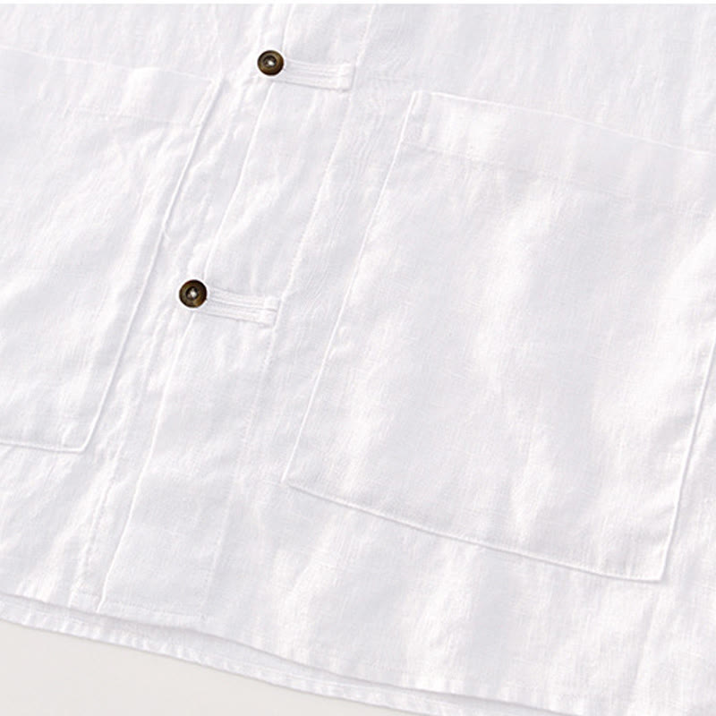 Breathable Linen Stand Collar Mindful Meditation Men's Shirt