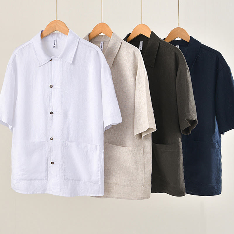 Breathable Linen Stand Collar Mindful Meditation Men's Shirt