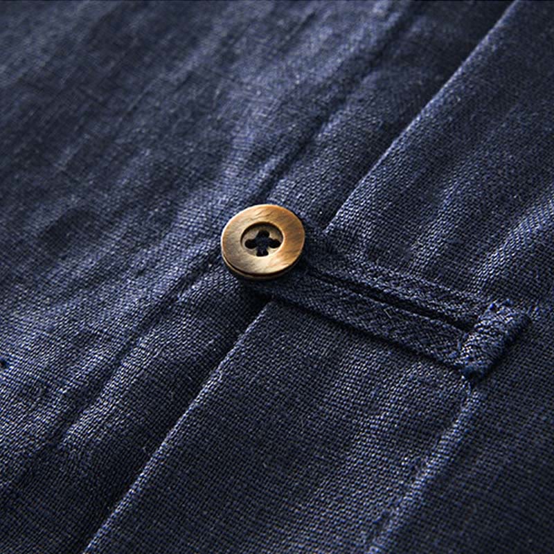 Breathable Linen Stand Collar Mindful Meditation Men's Shirt