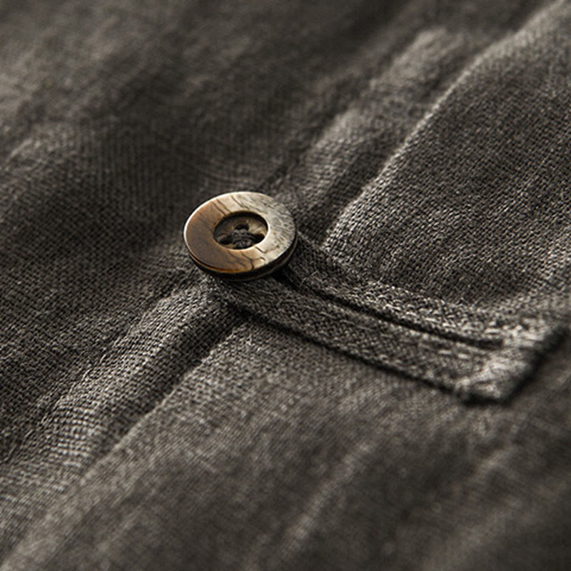 Breathable Linen Stand Collar Mindful Meditation Men's Shirt