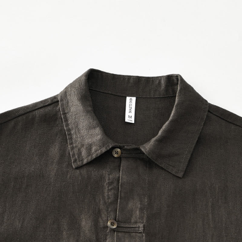 Breathable Linen Stand Collar Mindful Meditation Men's Shirt