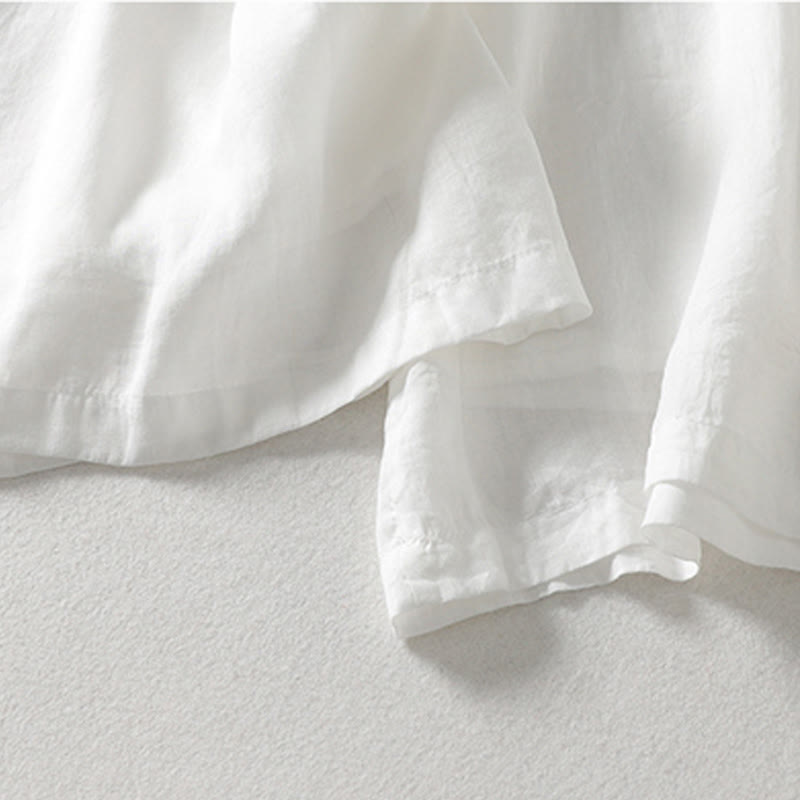 Casual Drawstring Cotton Linen Ankle-Length Women's Wide Leg Pants With Pockets