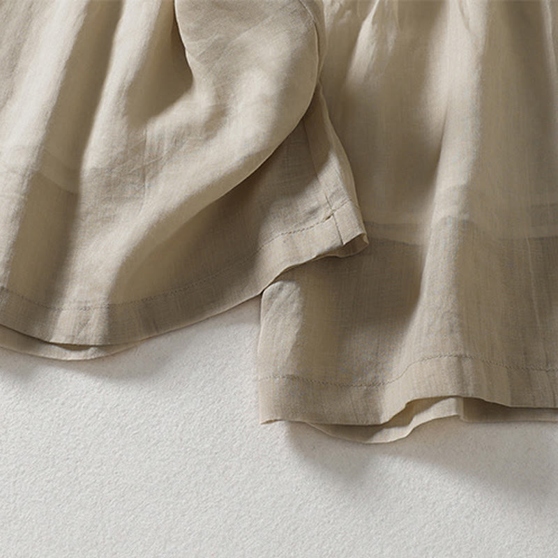 Casual Drawstring Cotton Linen Ankle-Length Women's Wide Leg Pants With Pockets