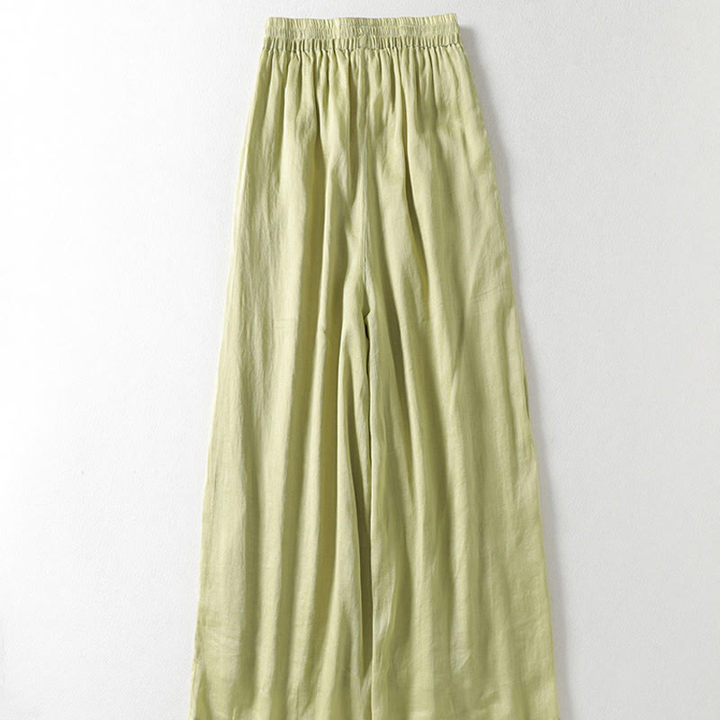 Casual Drawstring Cotton Linen Ankle-Length Women's Wide Leg Pants With Pockets
