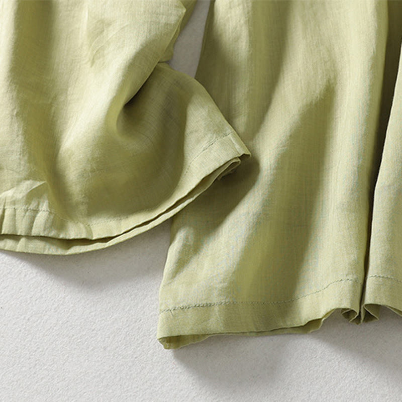 Casual Drawstring Cotton Linen Ankle-Length Women's Wide Leg Pants With Pockets