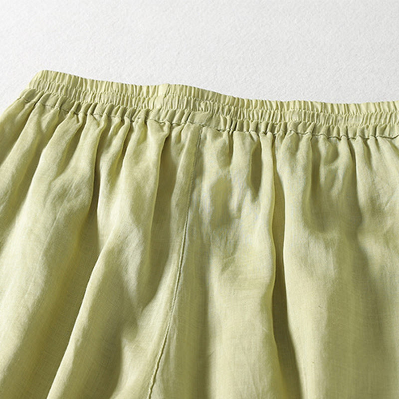 Casual Drawstring Cotton Linen Ankle-Length Women's Wide Leg Pants With Pockets