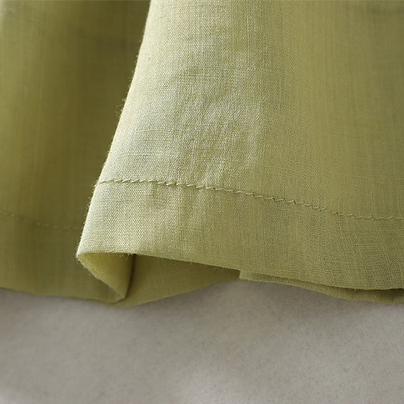 Casual Drawstring Cotton Linen Ankle-Length Women's Wide Leg Pants With Pockets