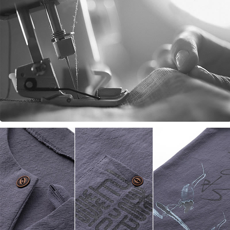 Minimalist Cotton Crane Meditation Shirt and Pants Set