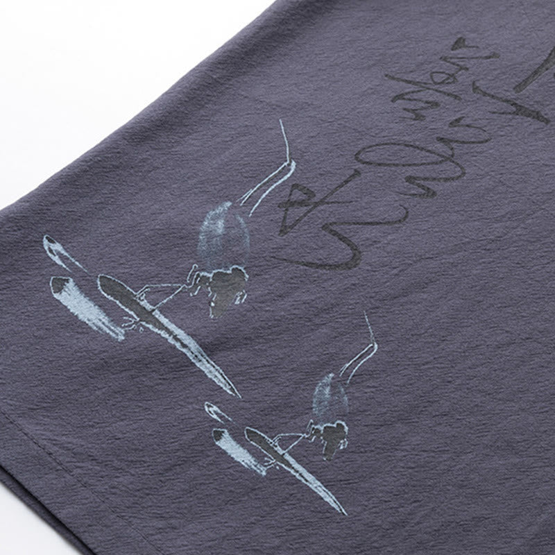 Minimalist Cotton Crane Meditation Shirt and Pants Set