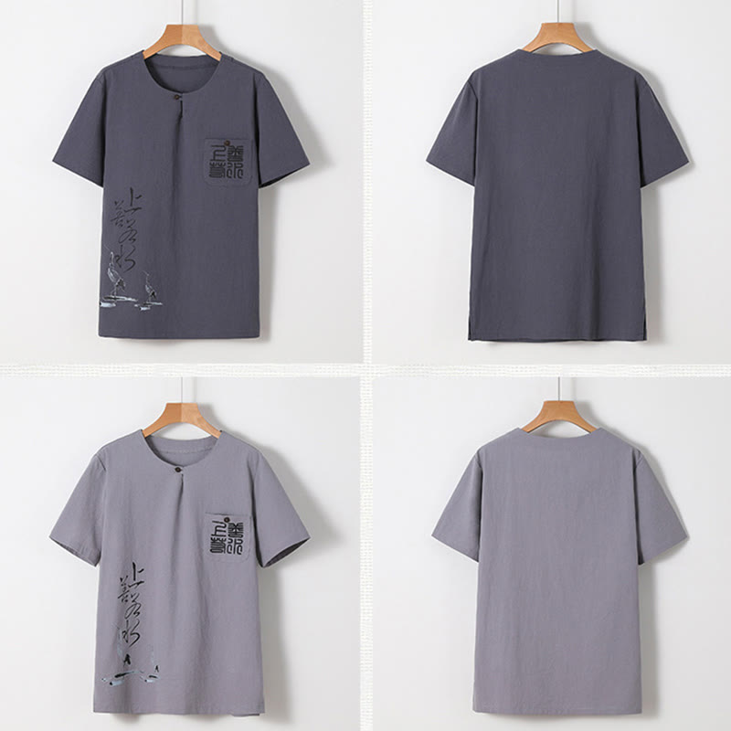 Minimalist Cotton Crane Meditation Shirt and Pants Set