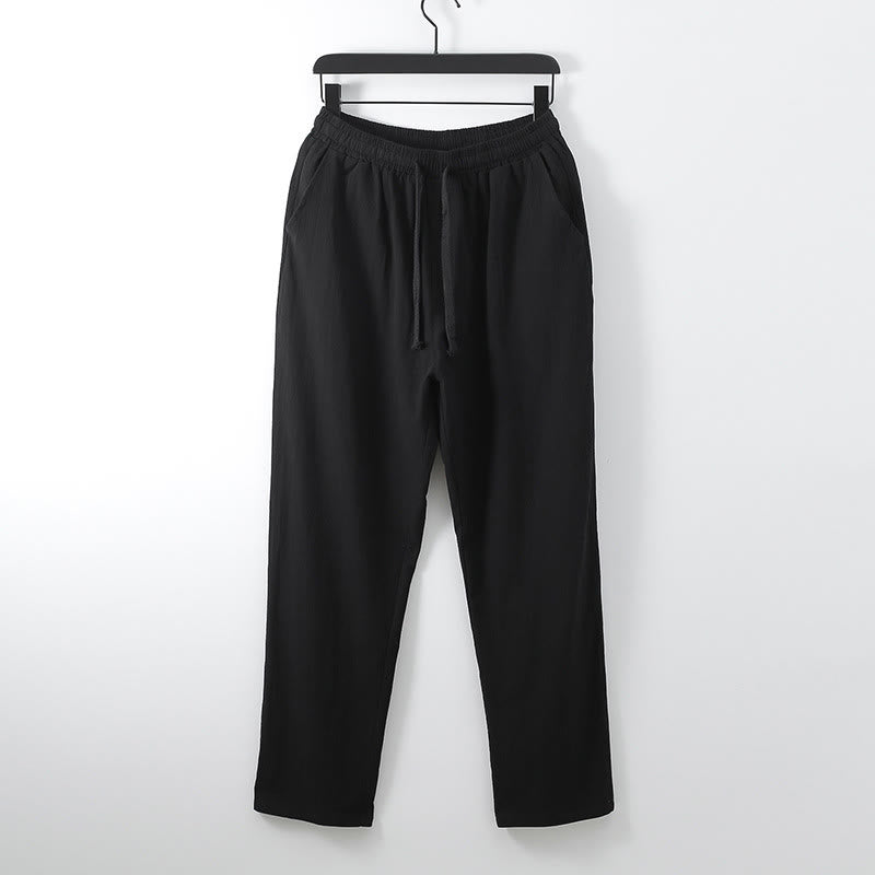 2Pcs Summer V-Neck Cotton Shirt Pants With Pockets Men's Meditation Cloth Set