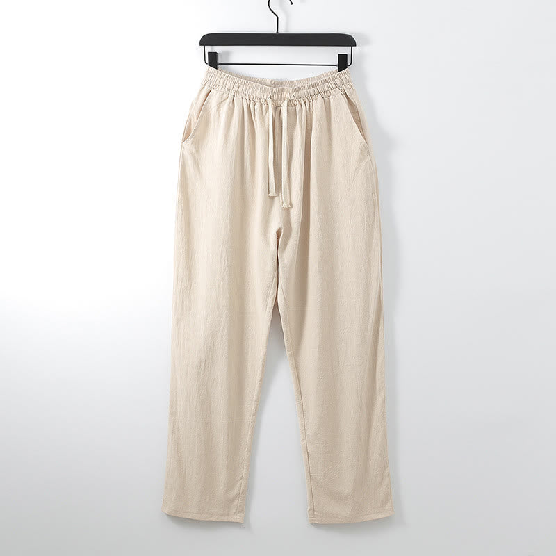 2Pcs Summer V-Neck Cotton Shirt Pants With Pockets Men's Meditation Cloth Set