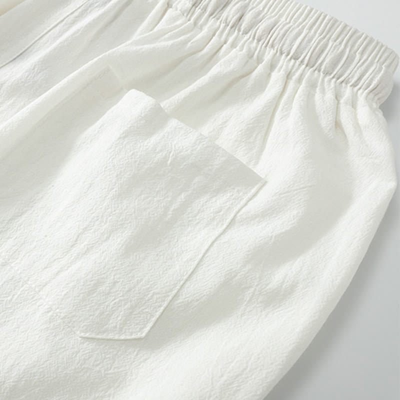 2Pcs Summer V-Neck Cotton Shirt Pants With Pockets Men's Meditation Cloth Set
