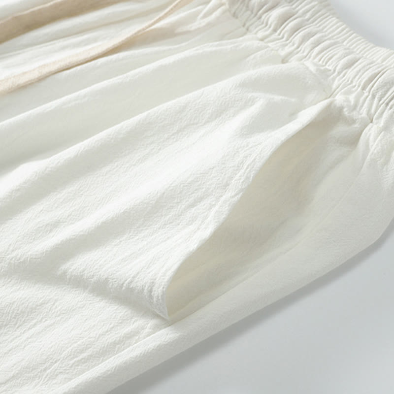 2Pcs Summer V-Neck Cotton Shirt Pants With Pockets Men's Meditation Cloth Set