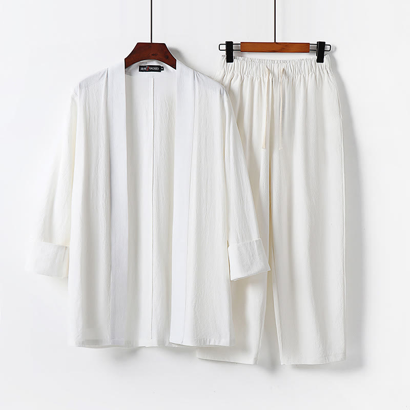 Tactile Cotton Kimono and Ankle-Length Meditation Set