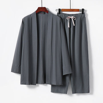 Tactile Cotton Kimono and Ankle-Length Meditation Set