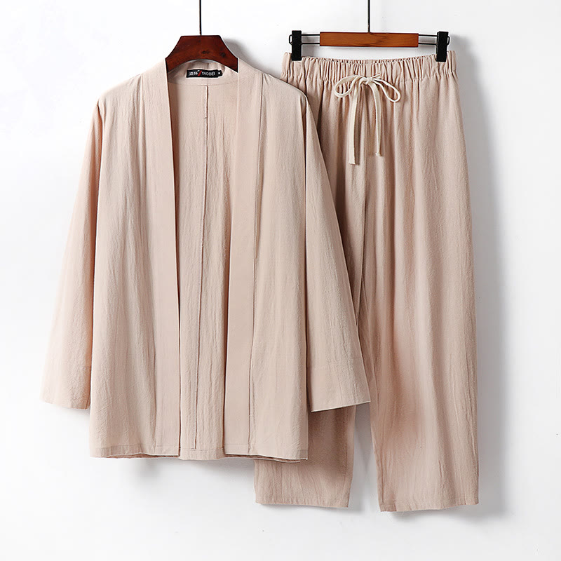 Tactile Cotton Kimono and Ankle-Length Meditation Set