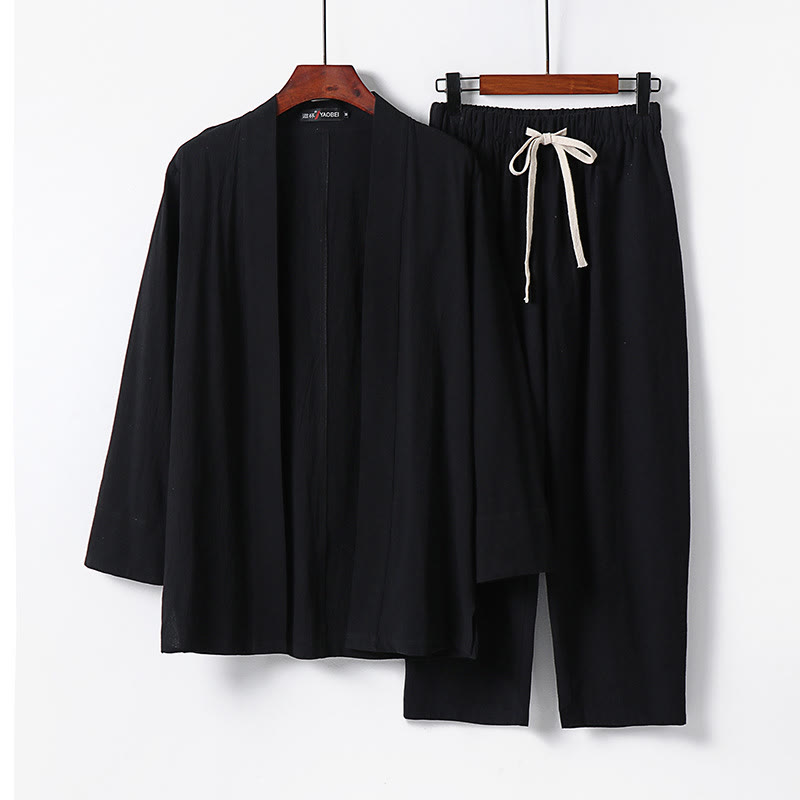 Tactile Cotton Kimono and Ankle-Length Meditation Set
