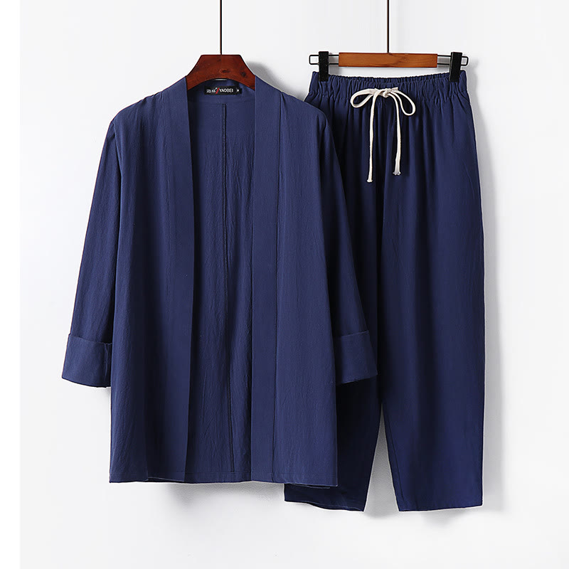 Tactile Cotton Kimono and Ankle-Length Meditation Set