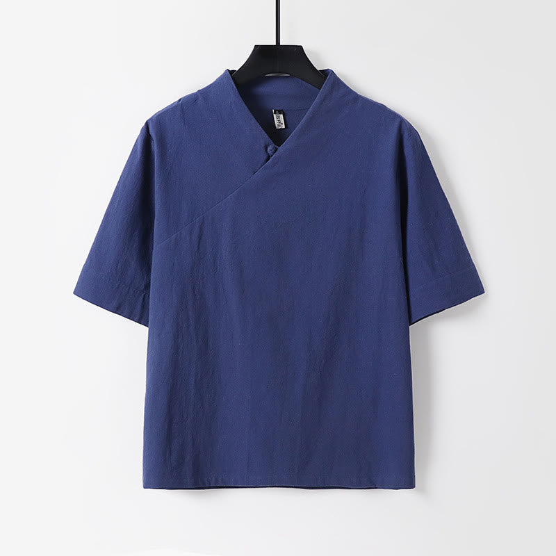 Tactile Cotton V-Neck Meditation Shirt and Pants Set