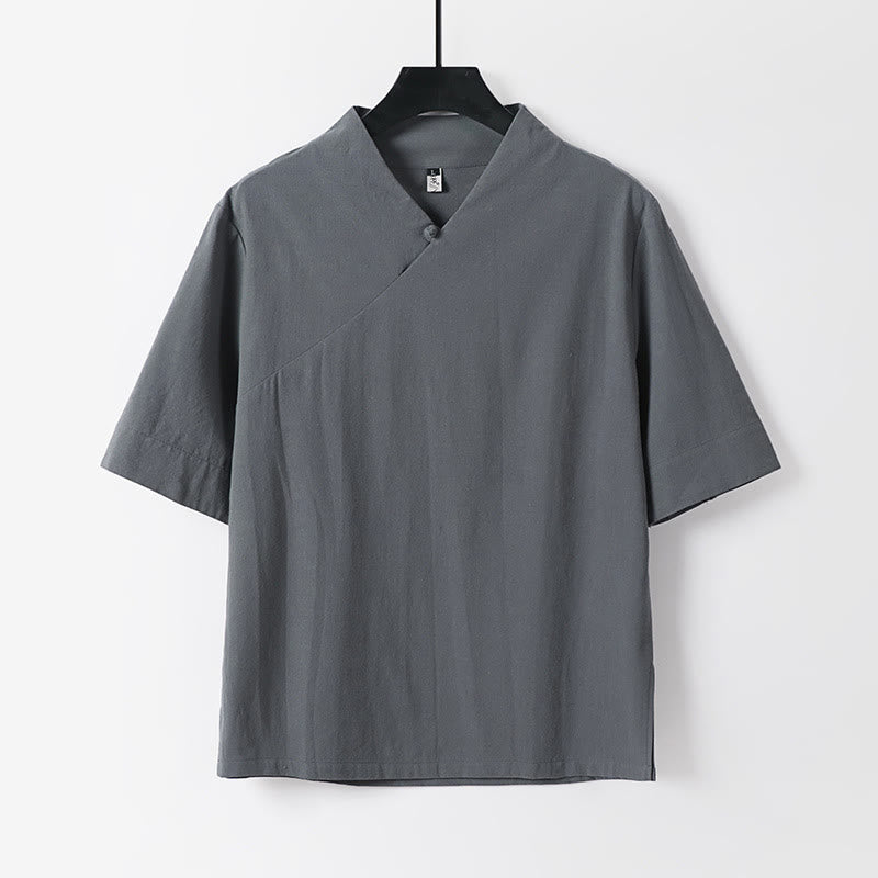 Tactile Cotton V-Neck Meditation Shirt and Pants Set