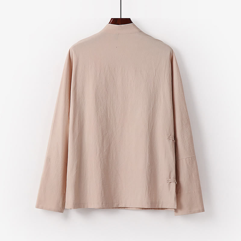 Vintage Plain Chinese Frog-Button Cotton Long Sleeve Men's Shirt