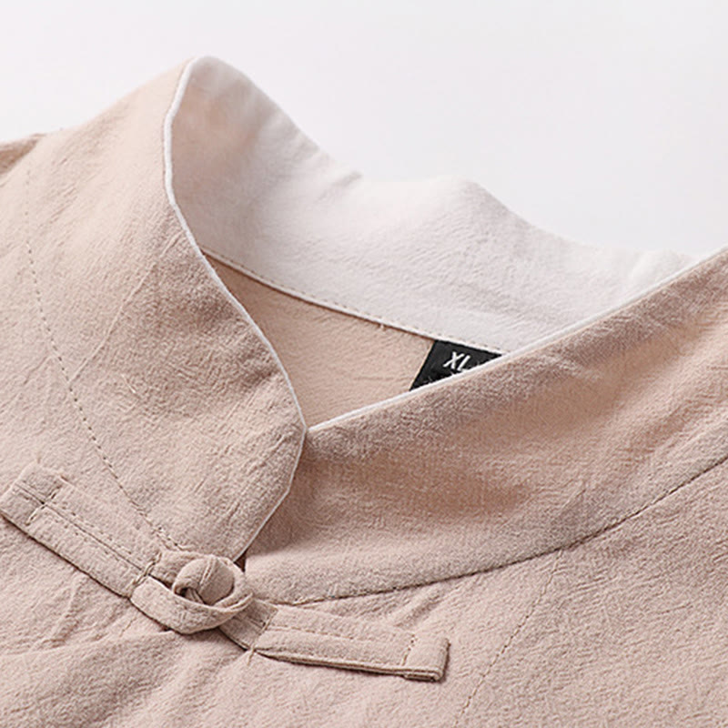 Vintage Plain Chinese Frog-Button Cotton Long Sleeve Men's Shirt