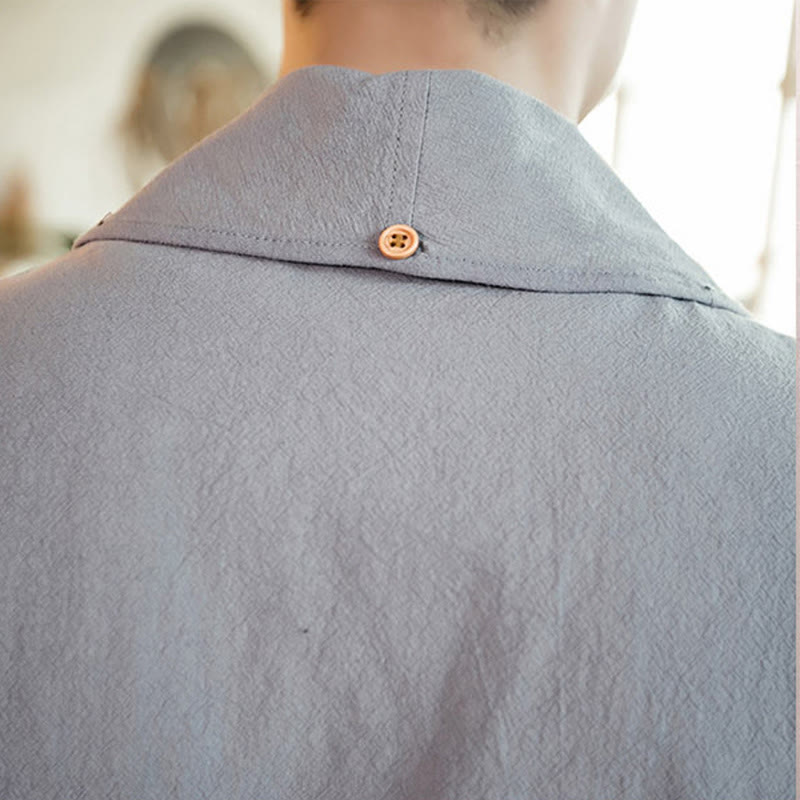 Vintage Plain Lapel Open Front Jacket Cotton Men's Kimono