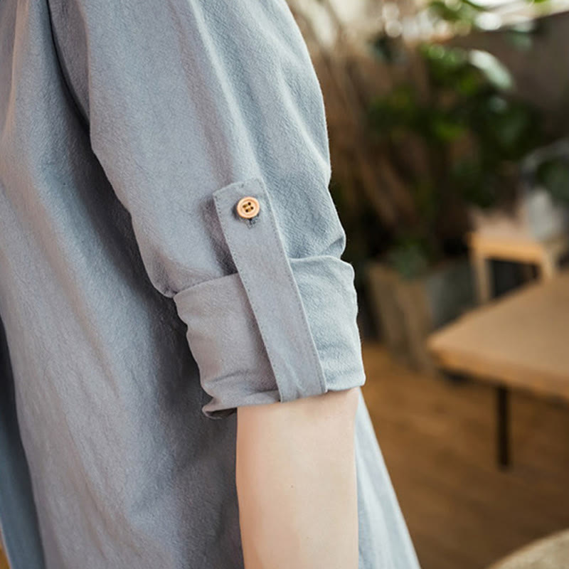 Vintage Plain Lapel Open Front Jacket Cotton Men's Kimono