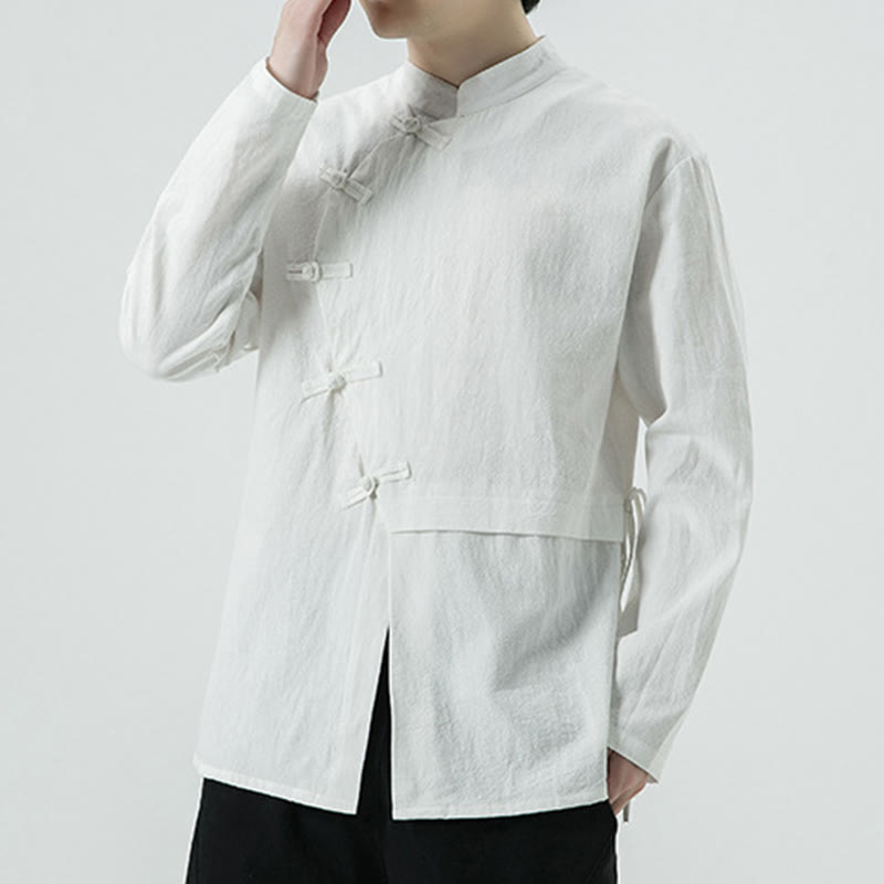 Vintage Chinese Frog-Button Cotton Long Sleeve Men's Shirt