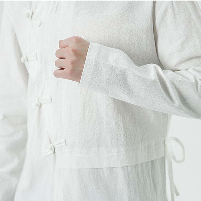 Vintage Chinese Frog-Button Cotton Long Sleeve Men's Shirt