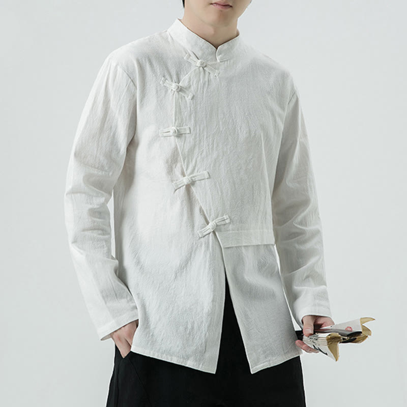 Vintage Chinese Frog-Button Cotton Long Sleeve Men's Shirt