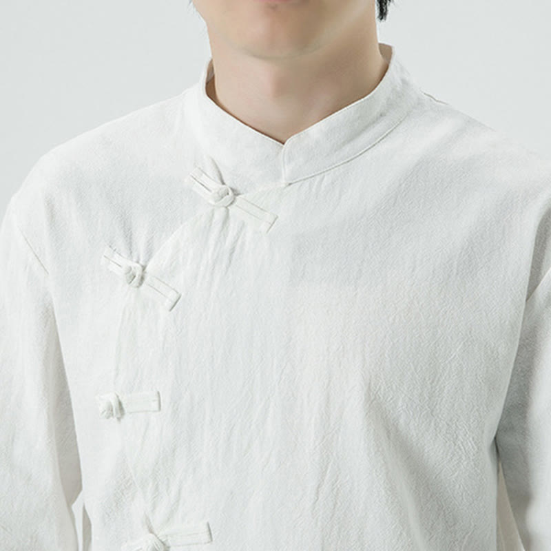 Vintage Chinese Frog-Button Cotton Long Sleeve Men's Shirt