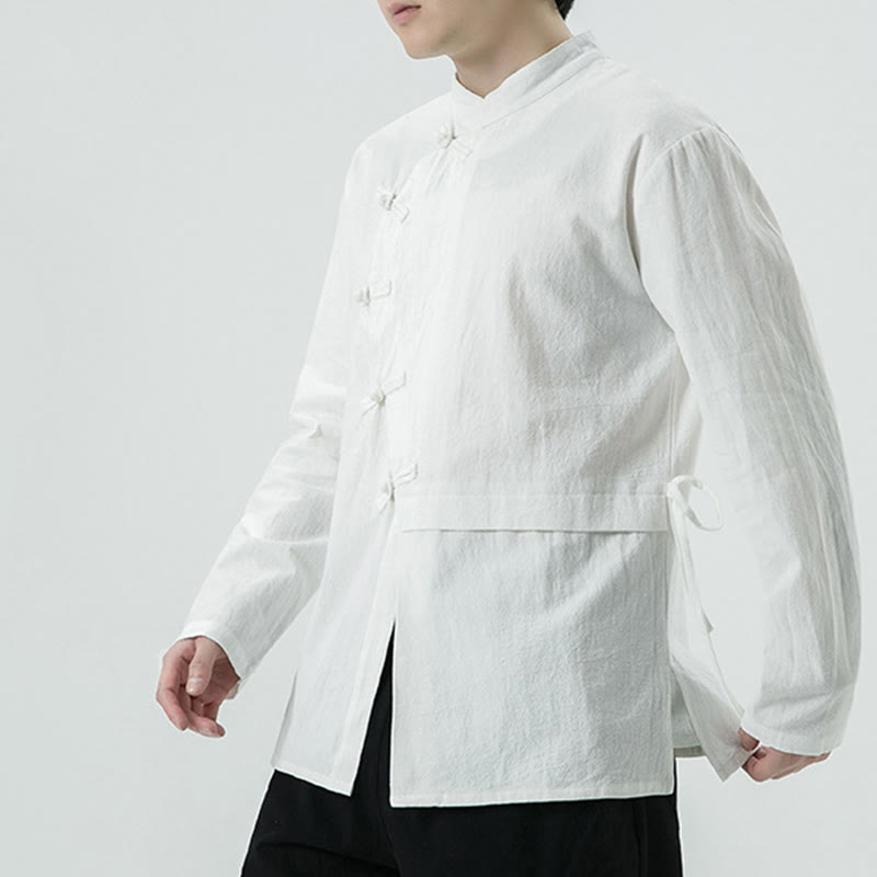 Vintage Chinese Frog-Button Cotton Long Sleeve Men's Shirt