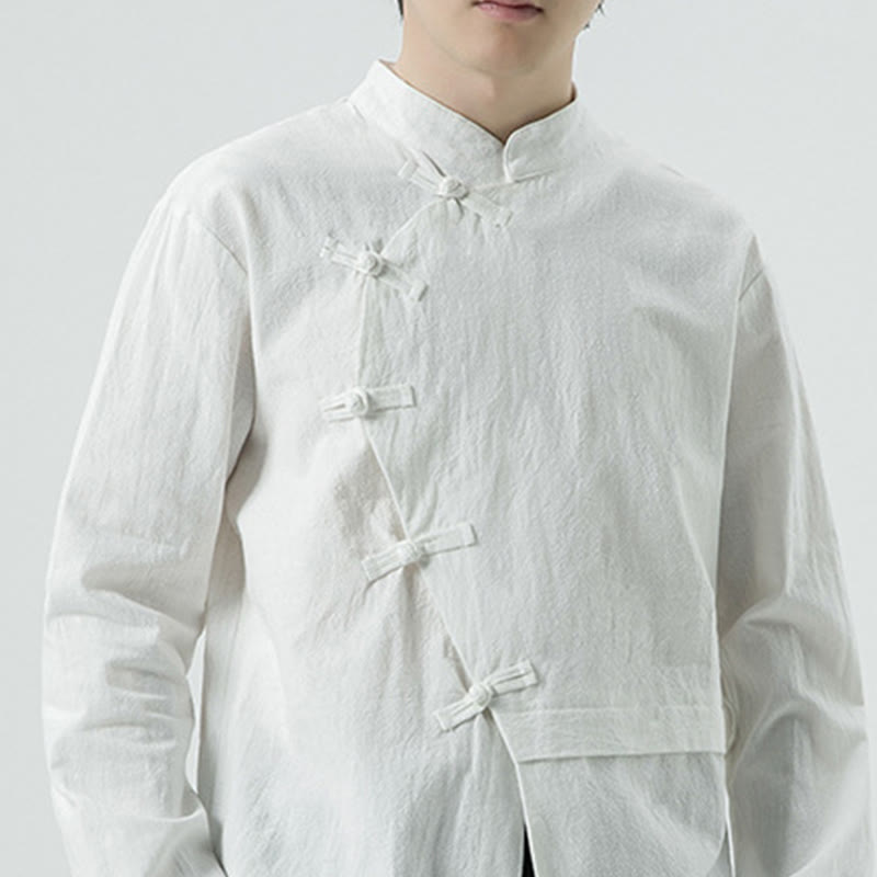 Vintage Chinese Frog-Button Cotton Long Sleeve Men's Shirt