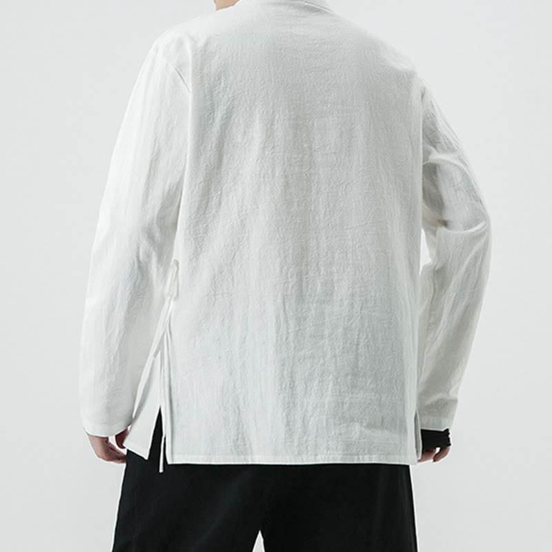 Vintage Chinese Frog-Button Cotton Long Sleeve Men's Shirt