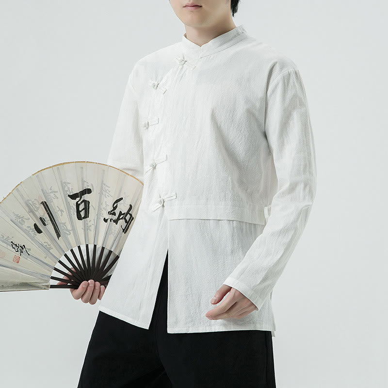 Vintage Chinese Frog-Button Cotton Long Sleeve Men's Shirt