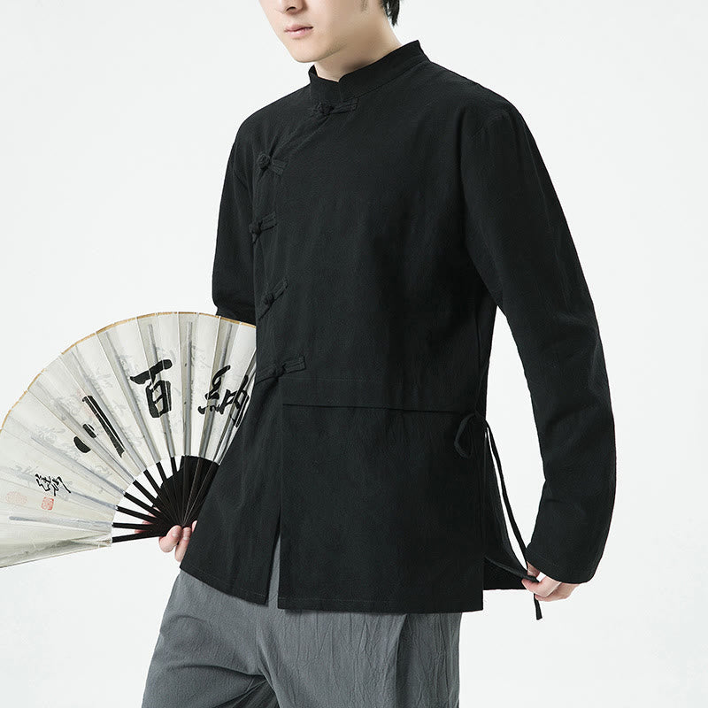 Vintage Chinese Frog-Button Cotton Long Sleeve Men's Shirt