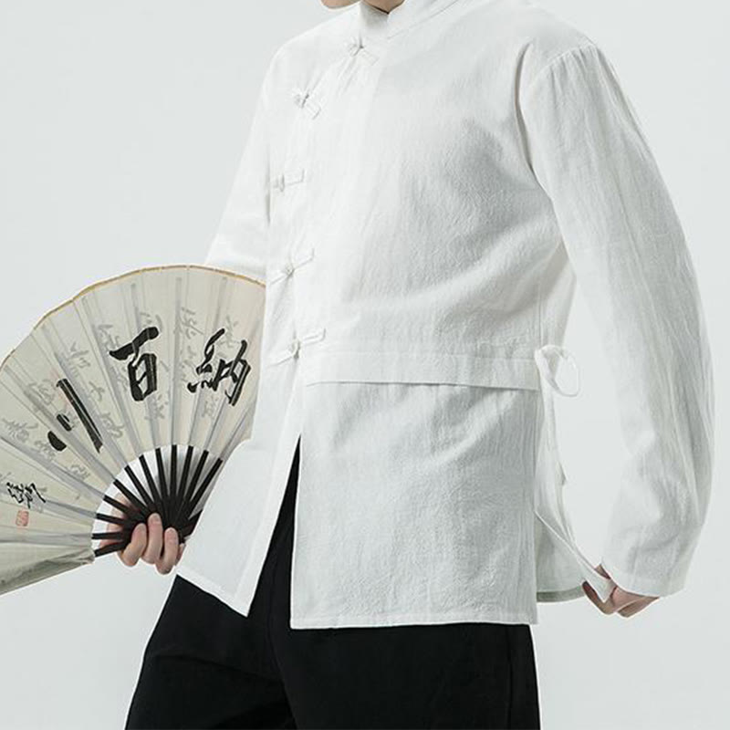 Vintage Chinese Frog-Button Cotton Long Sleeve Men's Shirt