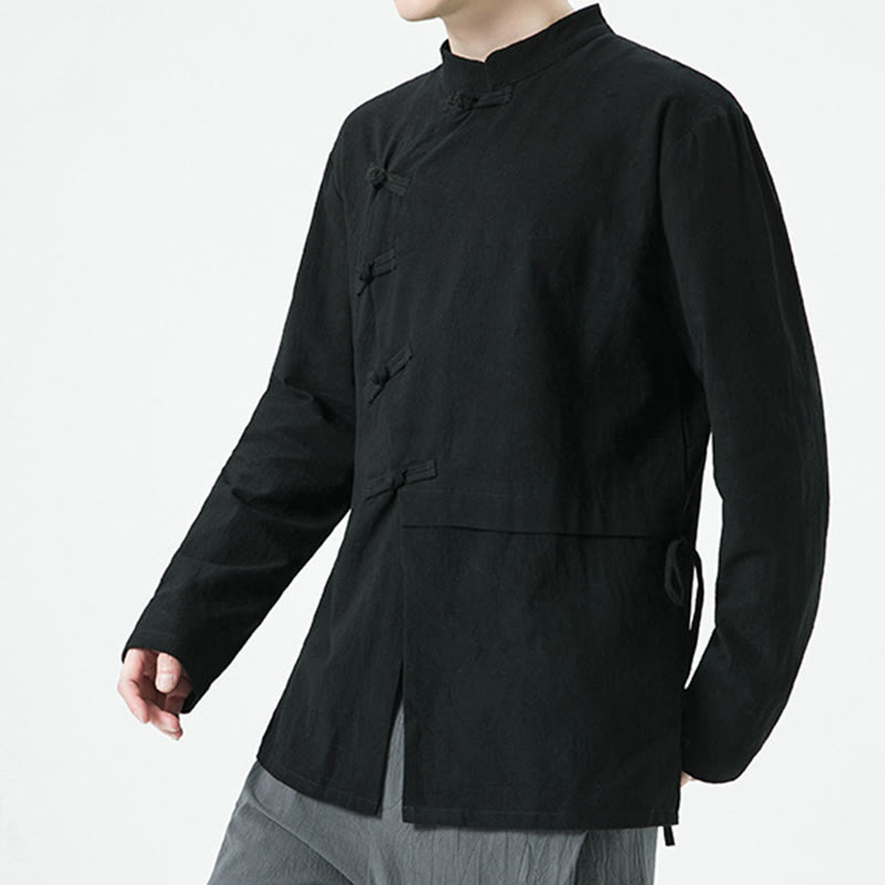 Vintage Chinese Frog-Button Cotton Long Sleeve Men's Shirt