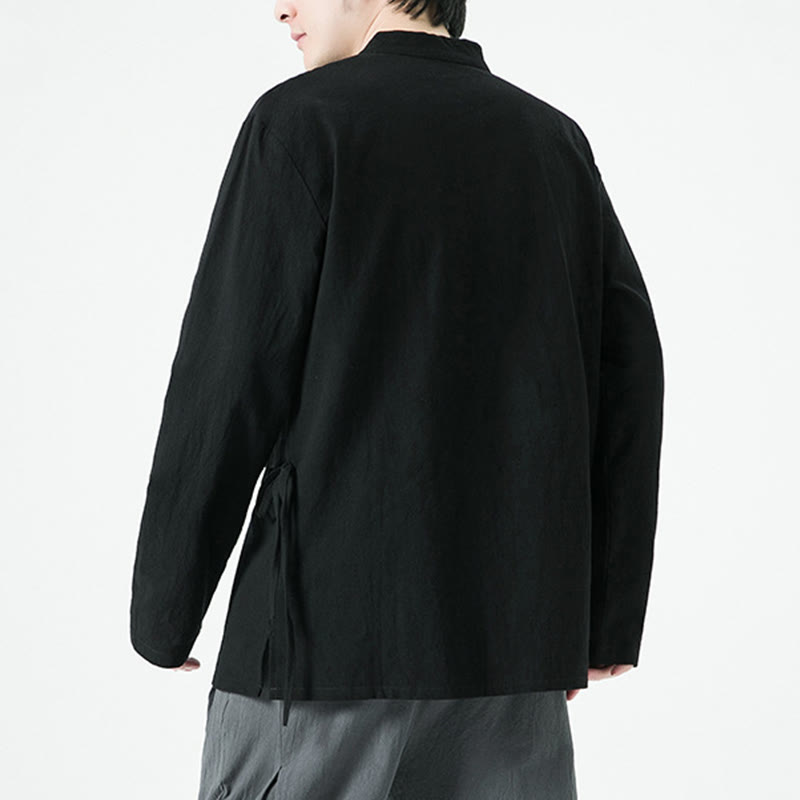 Vintage Chinese Frog-Button Cotton Long Sleeve Men's Shirt