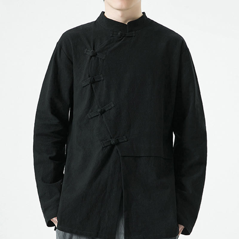 Vintage Chinese Frog-Button Cotton Long Sleeve Men's Shirt