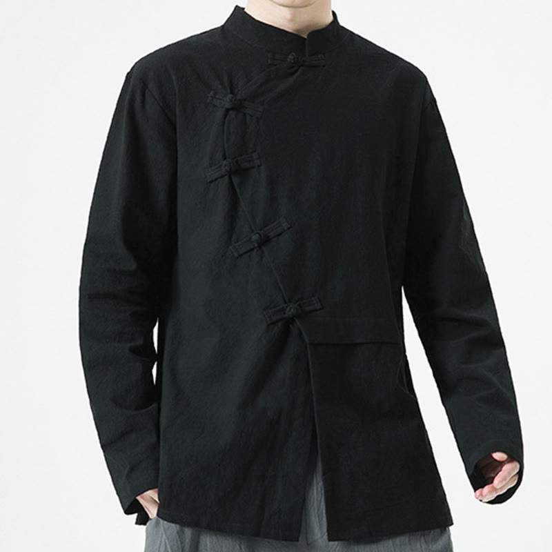 Vintage Chinese Frog-Button Cotton Long Sleeve Men's Shirt