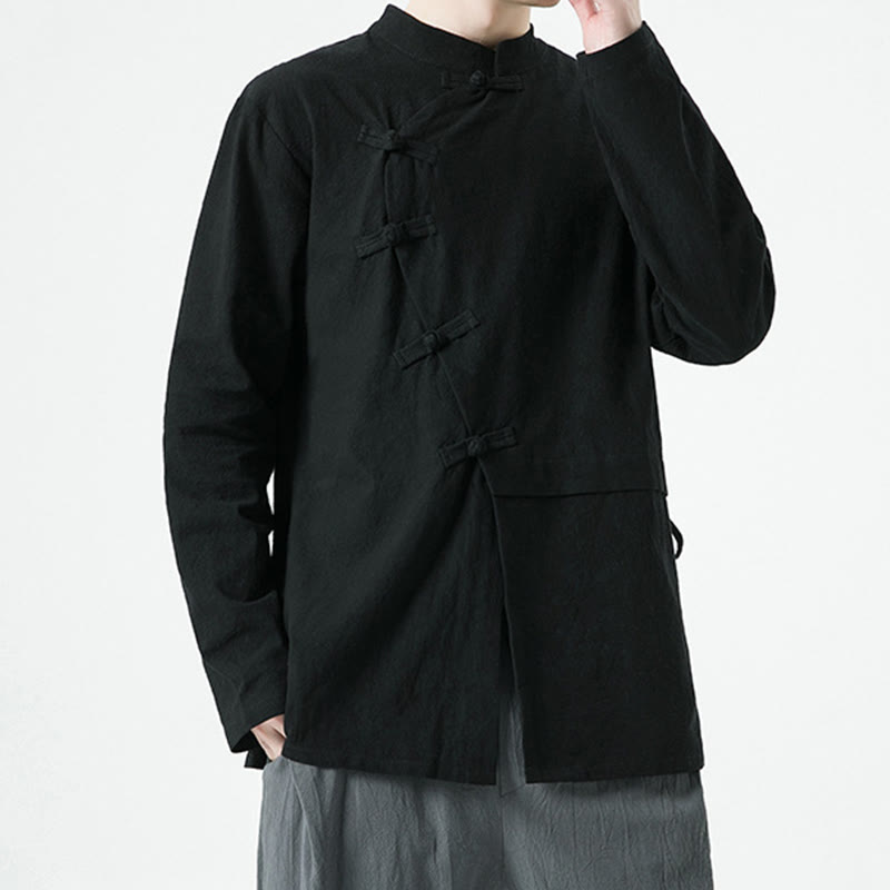 Vintage Chinese Frog-Button Cotton Long Sleeve Men's Shirt