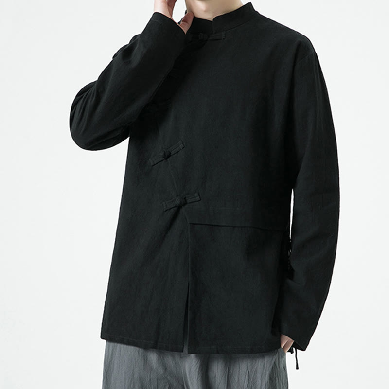 Vintage Chinese Frog-Button Cotton Long Sleeve Men's Shirt