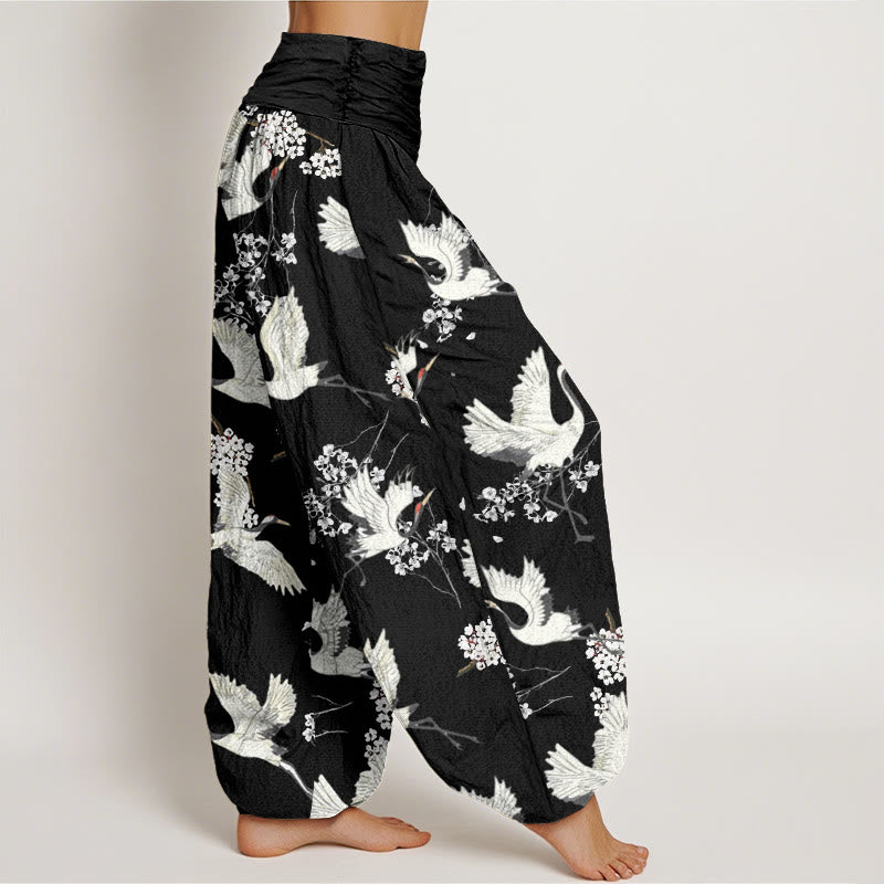 Breathable Cotton Crane Print Meditative Harem Pants