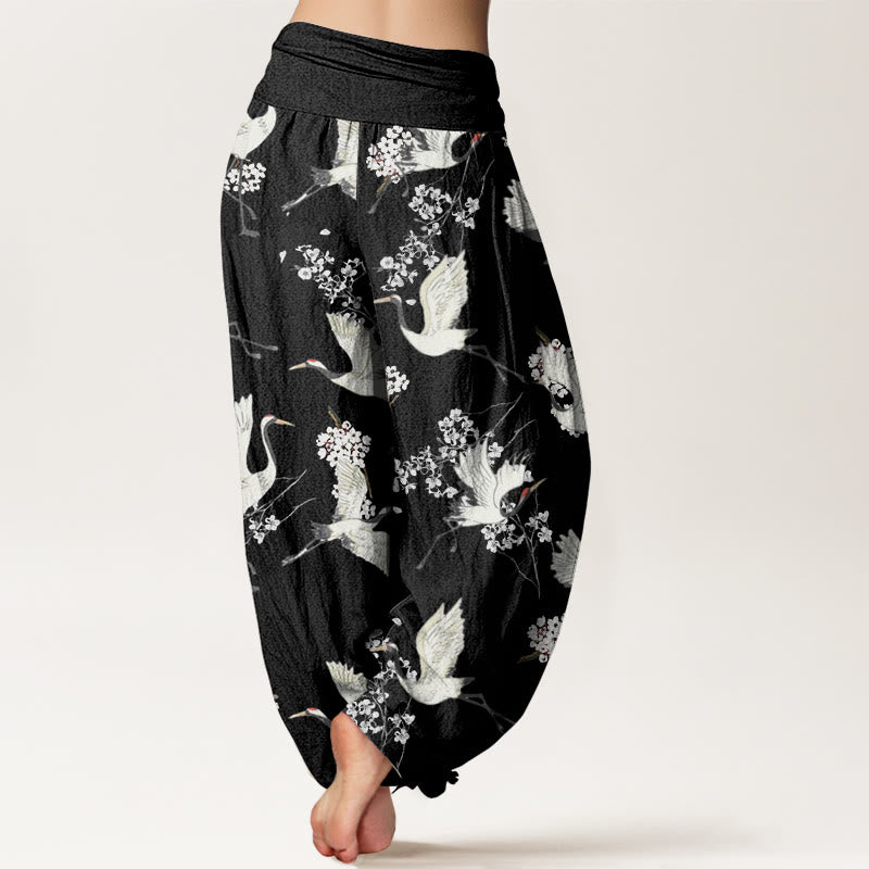 Breathable Cotton Crane Print Meditative Harem Pants