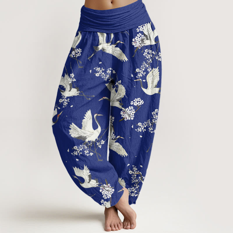 Breathable Cotton Crane Print Meditative Harem Pants