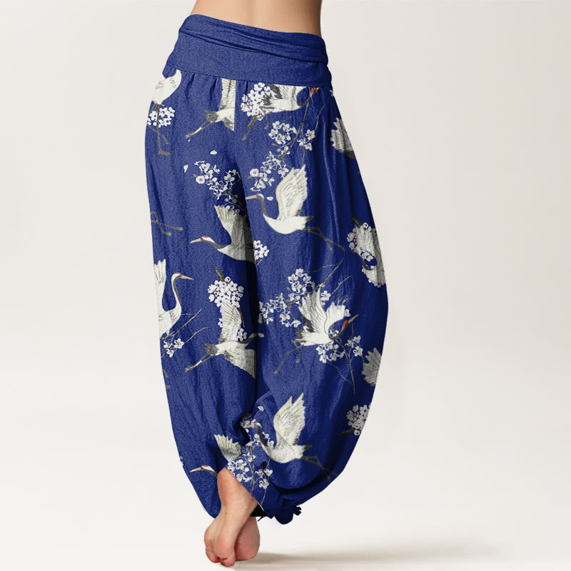 Breathable Cotton Crane Print Meditative Harem Pants