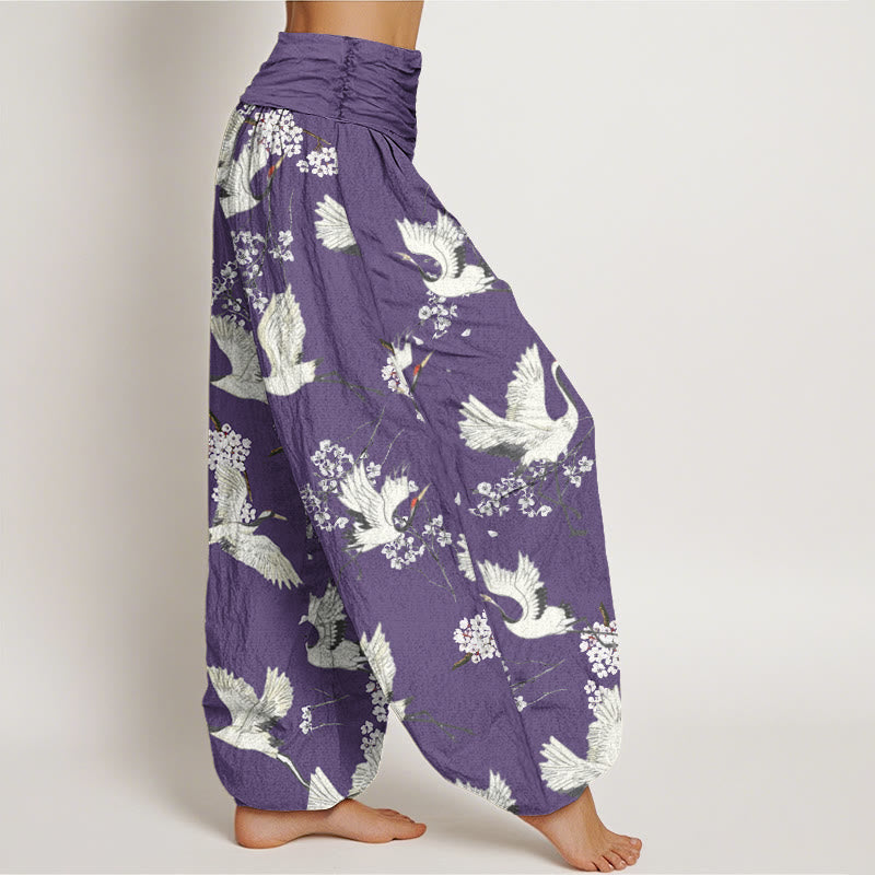 Breathable Cotton Crane Print Meditative Harem Pants
